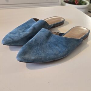Adrienne Vittadini Blue Fine Suede Leather Mules